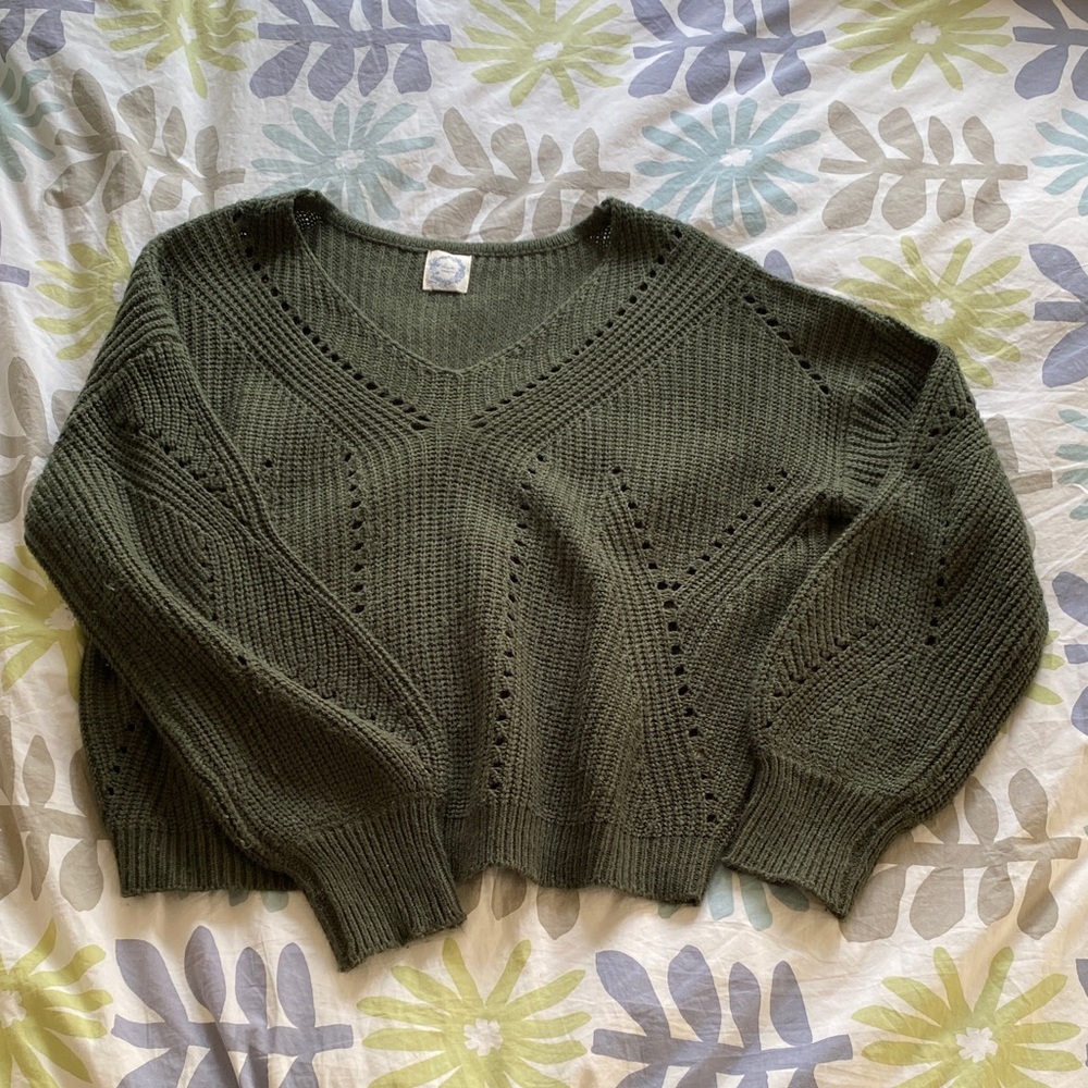 Francesca’s Deep Green V-Neck Sweater